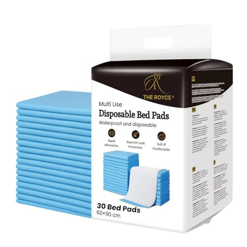 The Royce Incontinence Bed Pads | Disposable Bed Pads | 60X90 CM | 100% Waterproof Protection | Incontinence Sheets | Highly Absorbent Mats | Self-Adhesive Sticker Tabs | Kylie Sheets | Pack of 20
