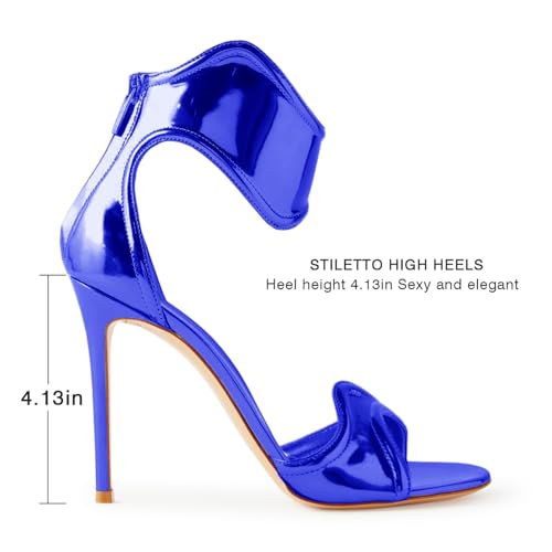 Image of Women's Metallic Open Toe Heels Sandals Back Zipper Dressy Heels Ankle Strap Heels for Party Wedding