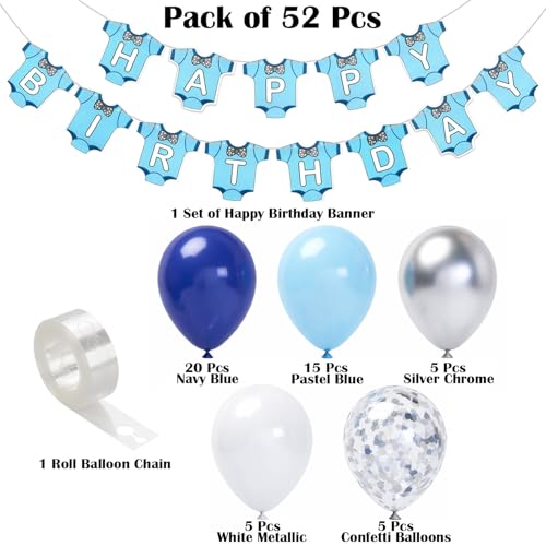 Image of Blue Birthday Decoration Kit with Baby Suit Theme Happy Birthday Banner - Birthday Party Decoration for Boys Kids Celebration - Pack of 52 Pcs