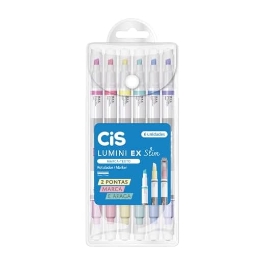 Caneta Marca Texto, Cis Lumini, Ex Slim, 6 Cores, CIS, Estojo