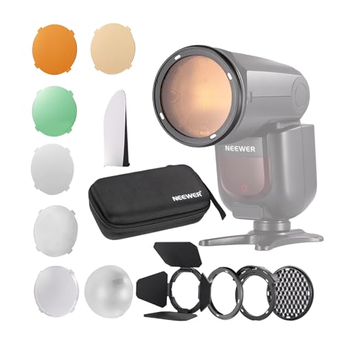NEEWER CRM2 Kit Accessori Magnetici per Flash a Testa Rotonda Z1-C/N/S Z2-C/N/S/F Z2Pro-C/N/S/F Compatibile con Godox V1 Speedlite, Incluso 14pz Adattatori per Diffusori Modificatori Luce per Flash