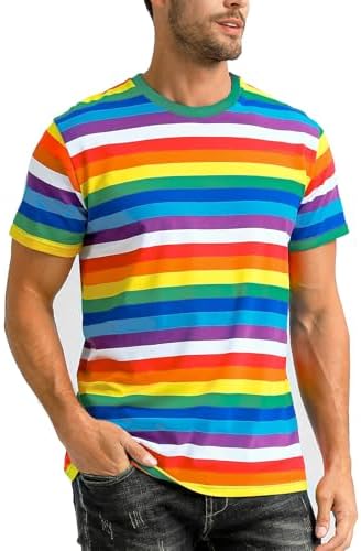 Funny World Men's Cotton Striped Crew Neck Short Sleeve Basic Casual Top