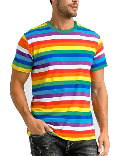 COSAVOROCK Regenbogen Tshirt Herren Mehrfarbig Rundhalsausschnitt Kostüm...