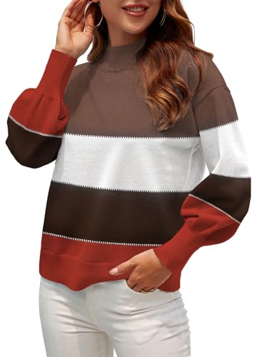 Image of WEACZZY Women's Sweater Mock Neck Long Lantern Sleeve Lightweight Knit Tops