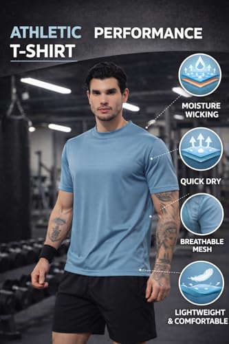 Image of Kvetoo Mens Dry Fit Gym T Shirt Quick Dry Sweat Proof Breathable Workout Tee Muscle Fit Athletic Sports T Shirt for Gym Running Training