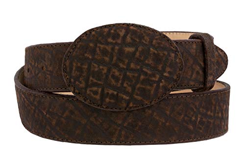 El Presidente Mens Rustic Brown Elephant Print Leather Cowboy Belt Rodeo Buckle Cinto - Main Image