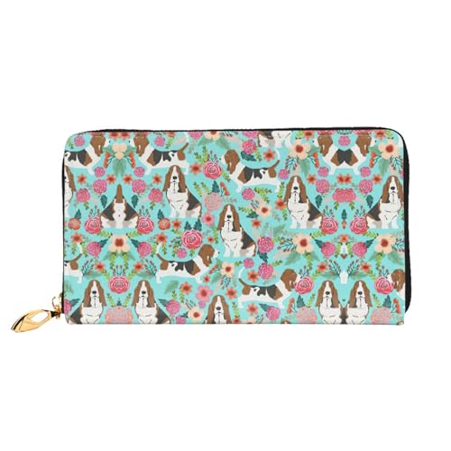 Portefeuille Basset Hound floral en cuir pour organiser vos cartes de crédit en voyage