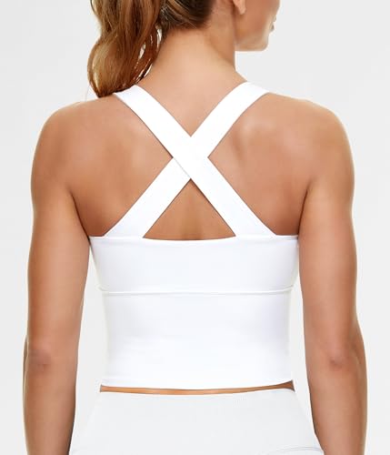 Image of TrainingGirl Zip Front Closure Longline Sports Bras for Women - Workout Crop Tank Tops Yoga Camisole Criss Cross Back