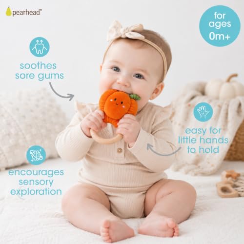 Image of Pearhead Halloween Pumpkin Wooden Baby Teether