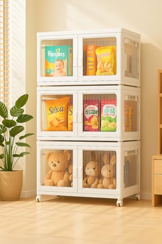 Image of YASONIC π± π§πΆπ²πΏ Foldable Plastic Rack for Storage /Kitchen Cupboard /Versatile and Sturdy Wardrobe for Clothes /Multipurpose Storage Organizer /Closet for Bedroom /Living Room /Laundry Room (White)
