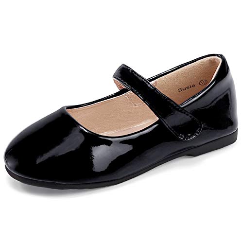 PANDANINJIA Toddler/Little Kid Girl's Susie Dress Mary Jane Ballet Flats Ballerina Flat Shoes for Wedding Party School (Black Patent, 12 M US Little Kid)