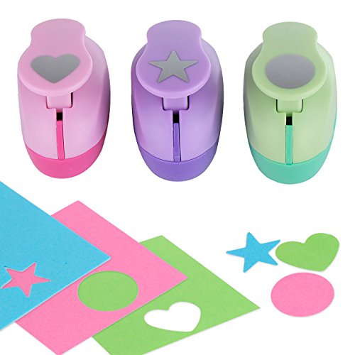 Paper Punch Hole Puncher - (3 Pack Circle Heart Star) - Personalized Paper Craft Punchers Shapes Set - for Scrapbook Engraving Kids Artwork - Greeting Card Making DIY Crafts