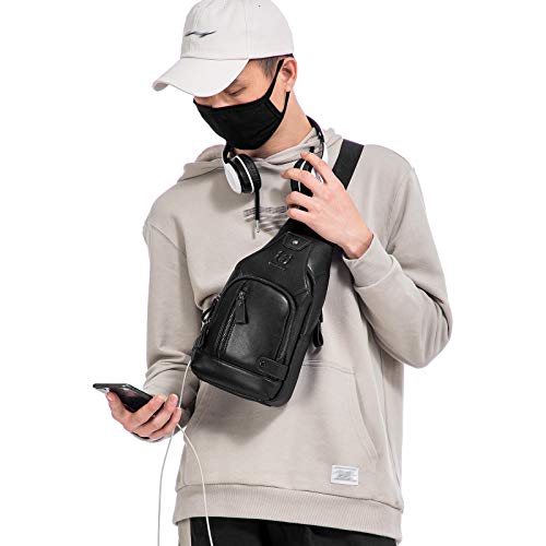 Daerzy Bolsa masculina de couro genuíno tipo estilingue casual bolsa de ombro com tórax crossbody pa