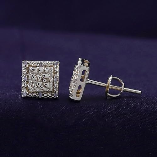 Affy Round Natural White Diamond, Moissanite And Lab Grown Diamond Square Shape Nugget Men's Stud Earring in 10k Solid Gold (0.05 cttw) Screw Back Earrings3