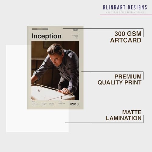 Image of BLINKART Inception Vintage Movie Poster Frame 12x18 Inch | Premium 300 GSM Paper Wall Print | Mid Century Vintage Film Artwork for Home, Bedroom, Living Room, Office | Framed Photo Decor