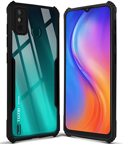 Image of Jkobi Back Cover Case for Tecno Spark Go 2020 | Go 2021 (Crystal Glass Back | Camera Protection | Shockproof Bumpers | Professional Black)