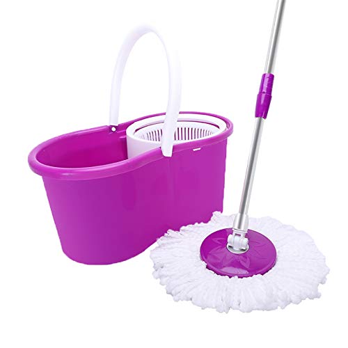 360°Spin Mop And Bucket, 2 Reusable Fiber Mop Pads, Stackable Bucket With Stainless Steel Mop Handle Mop For Marble Hardwood Ceramic Tile Cement (Purple) #TOP6