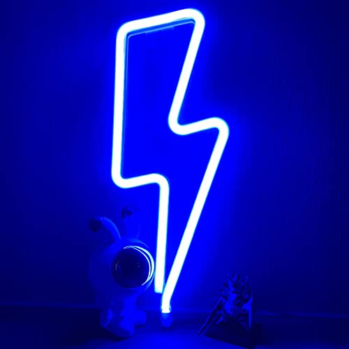 EASETIME Lightning Bolt Neon Signs for Bedroom Wall USB Powered Christmas LED Light Room Decor for Teen Girls Gifts for Boys Lightning Neon Lights for Valentines Party,Blue