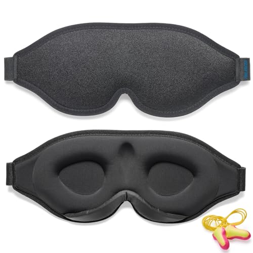 2026 Innovative Sleep Mask for Men and Women Trilancer 3D 99.99% Light Blocking Design Comfortable Eye mask Blackout Blindfold for Sleeping Nap Meditation Travel with Earplugs (Black)