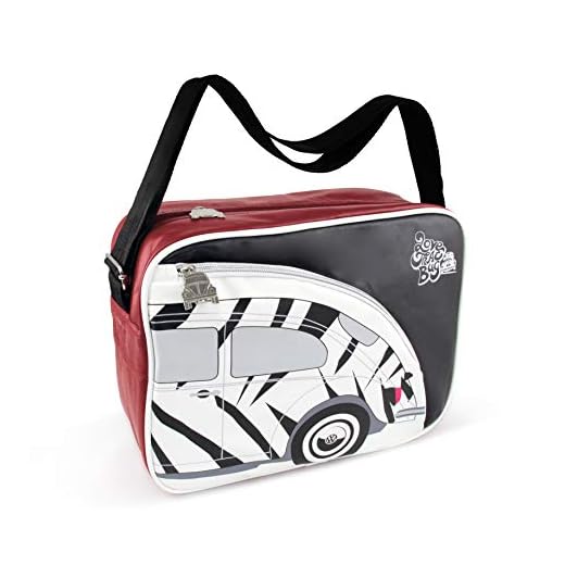 BRISA VW Collection - Volkswagen Escarabajo Coche Beetle Bolso de hombro de polipiel (PU), Bolsa bandolera Vintage, Accesorio de moda para Viaje/Regalo/Souvenir (Cebra/Rojo&Negro)