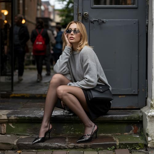 Slingback Kitten Heels for Women Pointed Toe Heels Closed Toe Low Heel Wedding Dress Pumps with Buckles Strap3