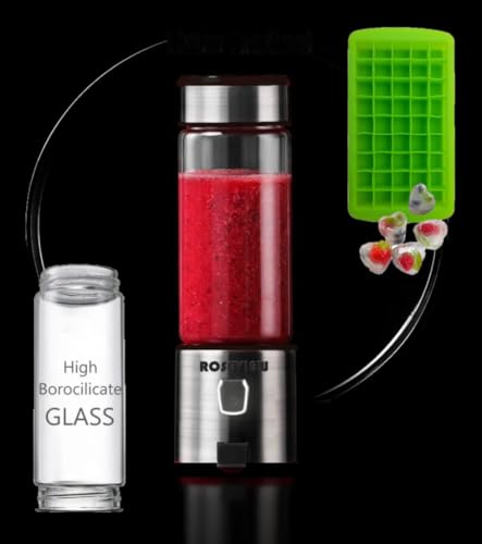 Portable Smoothie blender Glass bottle Mini USB rechargeable 2 battery Handheld Shakes blend Cup USB juicer Cordless Personal smoothies maker mixer (Black Steel)