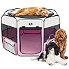 X-ZONE PET Dog Playpen Portable Pet Play Pens for Puppies, Cat, Rabbit, Chicks, Foldable Exercise Play Tent Kennel Crate, Indoor/Outdoor Travel Camping Pink Small