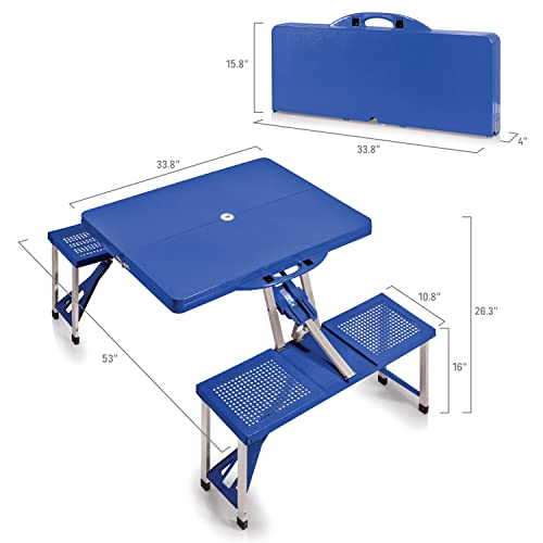 Image of Picnic TIME Portable Folding Picnic Table with Seats for 4, Collapsible Aluminum Table with Benches & Umbrella Hole, Lightweight Foldable Table for Camping, Travel, Backyard, Tailgating | with Umbrella Hole