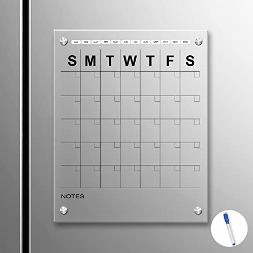 Magnetic Dry Erase Calendar For Fridge - Acrylic Monthly Fridge Calendar Clear Planner Board Resuable 11X14 Inch (Vertical) #TOP15