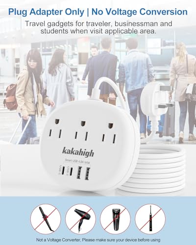 UK Adapters for Travel(13A), US to UK Plug Adapter with 3 Outlets 4 USB Ports (2 USB-C) Total Output 24W, Type G Travel Adapter for USA to British Ireland Scotland Hong Kong - Image 4