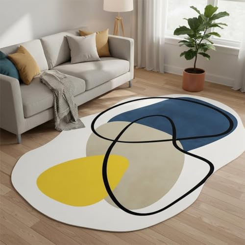 Organic Modern Blue Off White Yellow Color Block Striped Abstract