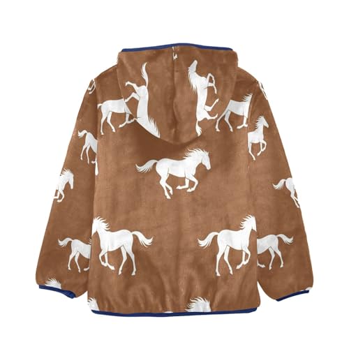 Brown Background with Horses Toddler Fleece Jacket Girl Boys Hooded Fleece Jacket Coat Warm Outwear Zip-up 3-10T2