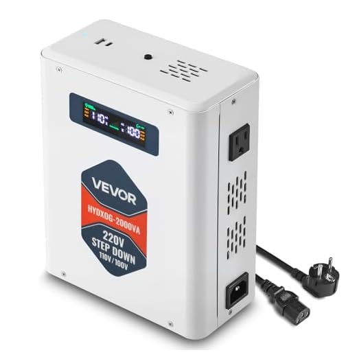 VEVOR Spannungswandler Abwärts, 2000 VA, Hochleistungs-Konverter, 220 V auf 110 V Leistungstransformator, mit 2 US-Steckdosen, USB-Ausgang, LCD-Display, Temperaturschutz, für 110-V-Geräte