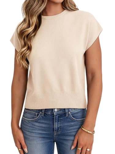 Image of UNCLECAT Short Sleeve Sweater for Women Knit Fall Pullover Tops | Crew Neck,Cap Sleeve,Lightweight,Basic ,Soft Fabric,Spring Summer Fall Outfits, Trendy 2026,Business Casual Tops