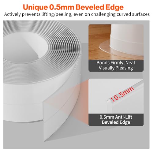 Image of Dstorelhp 2PCS Caulk Tape for Bath & Kitchen, Clear, 1.5 inch x 10.5Ft | Waterproof, Self Adhesive, Peel and Stick, For Bathroom Toilet Tub Shower Wall Trim, Easy to Install
