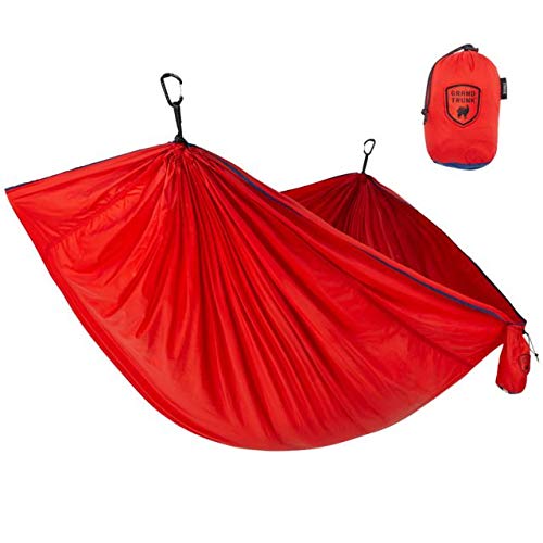 Grand Trunk TrunkTech Single Hammock - One Person Camping, Portable, and Travel Hammock - Nylon and Weather-Proof - Strap to Trees, Red with Navy Trim