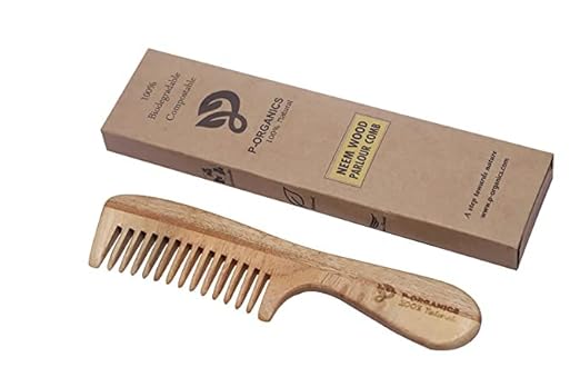 Porganics Neem Wood Parlour Comb/Natural Wooden Comb/ Eco friendly/Hair Growth, Hairfall, Dandruff Control | Hair Straightening, Frizz Control | Comb for Men, Women |