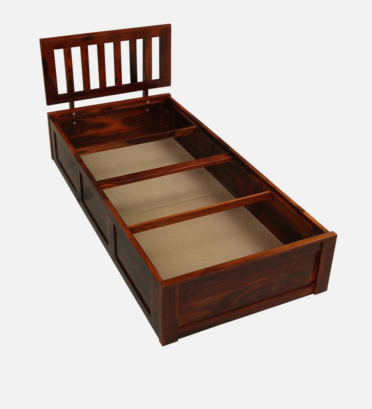 Image of Sheesham Wood Single Size Bed with Box Storage Solid Wood Cot Palang Wooden Double Bed Furniture for Bedroom Livig Room (Honey Oak Finish)