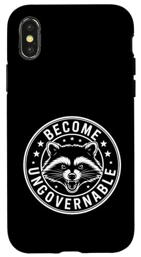 Funny Become Ungovernable Rebellious Raccoon �o�b�W �X�}�z�P�[�X iPhone X/XS �p