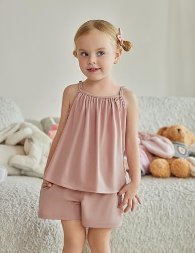 Image of Arshiner Toddler Kids Summer Clothes 2 Piece Tank Top and Shorts Set | Girl Summer Clothes 2 Piece Loose Spaghetti Strap Tank Top and Short Set Kids Clothing Sets with Pockets