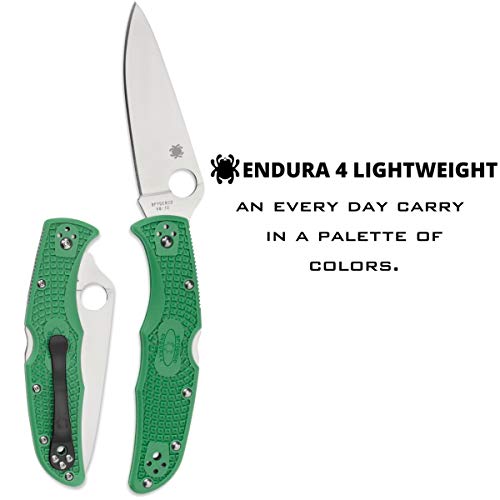 Spyderco Endura 4 Lightweight Signature Knife With 3.80" Vg-10 Steel Blade And Green Frn Handle - Plainedge - C10Fpgr #TOP1