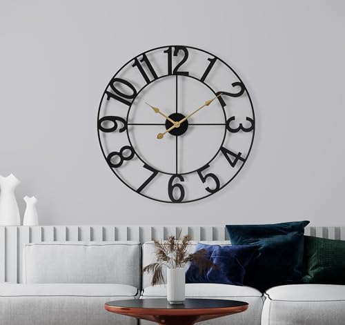 sorbus large wall clock for living room decor – easy to hang 24-inch big wall clock – metal wall art for kitchen, bedroom, home, office – analog decorative wall clock (black)