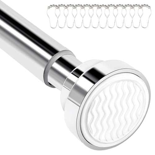 Kasure Tringle à Rideau Douche Télescopique Extensible 70-164 cm, Sans Perçage, En Acier Inoxydable 304, +12 Crochets, Idéale Pour Salle de Bain, Chambre, Penderie,...