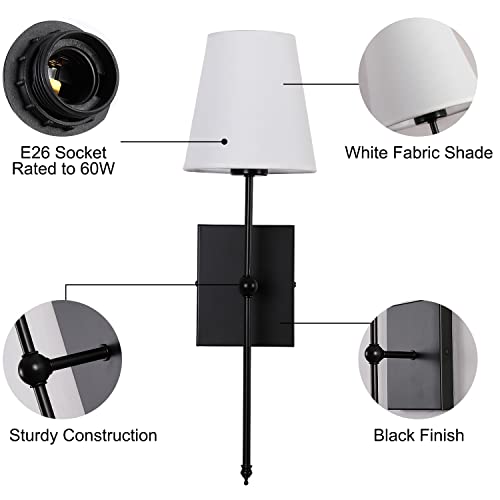 Gladfresit Set Of 2 Slim Wall Sconces With White Fabric Shade, Matte Black Base Indoor Wall Light Fixtures For Bedroom Bedside Bathroom Vanity Light Living Room #TOP6