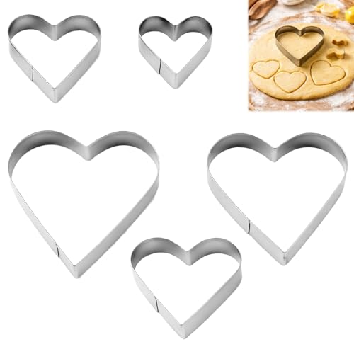 BaZuyunMd 5 Stück Herz Ausstecher Set Edelstahl Keksformen & Plätzchen Ausstecher Verschiedene Größen Cookie Cutter für Fondant Kekse Kuchen Deko Vielseitige Ausstechformen (Silber)