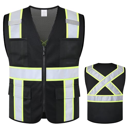 Image of Class 2 Safety Vest with Zipper Front and multiple Pockets, High Visibility Vest, Meets ANSI /ISEA Standards