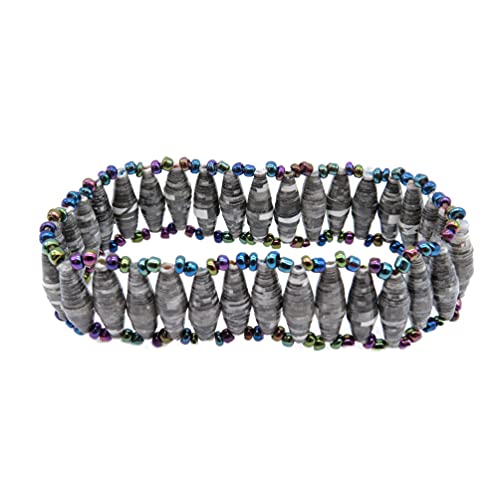Outreach Uganda Single Row Charcoal and White Mixed Bead Paper Bracelet – Handmade, Eco-Friendly | Adjustable Fit | Supports Artisans & Sustainable Development