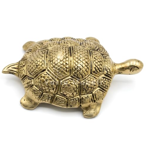 Image of Brass Turtle Figurine, Decorative Golden Metal Sculpture, Traditional Home Decor, 4 Inch Handcrafted Art Piece