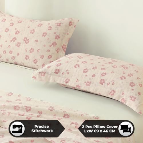 Image of Story@Home King Size Bedsheet | Cloud Cotton Flatsheet King Size with Two Pillow Covers| Super Soft Bed Sheet for King Size Bed | Floral Design (270 x 250 cm, Pastel Pink)