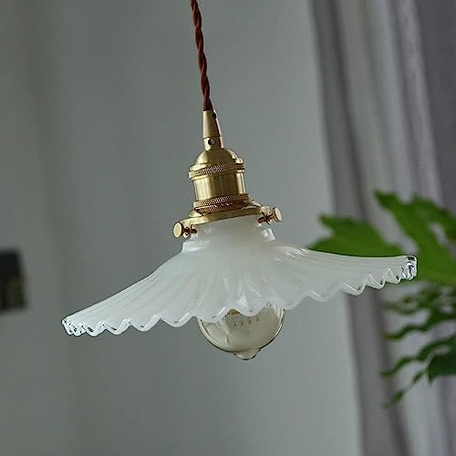 Lámpara colgante ajustable E27 de cobre con pantalla de vidrio plisado 5